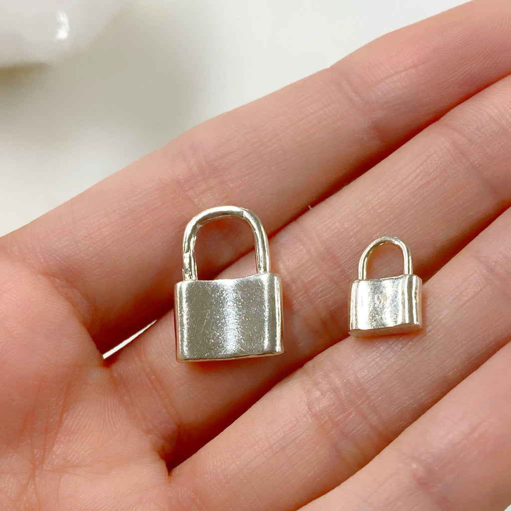 Sterling Silver or Vermeil Padlock Lock Charm in Small or Large or Best Friend