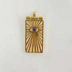 Gold Plated Rectangle Evil Eye Charm with Blue Round Crystal
