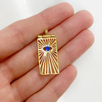 Gold Plated Rectangle Evil Eye Charm with Blue Round Crystal