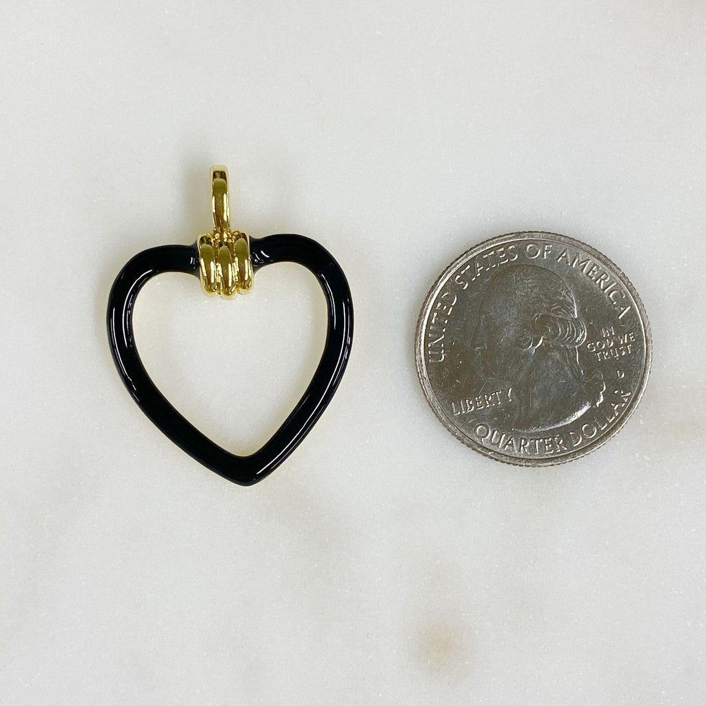 Gold Plated Enamel Heart Charm Red Black or White