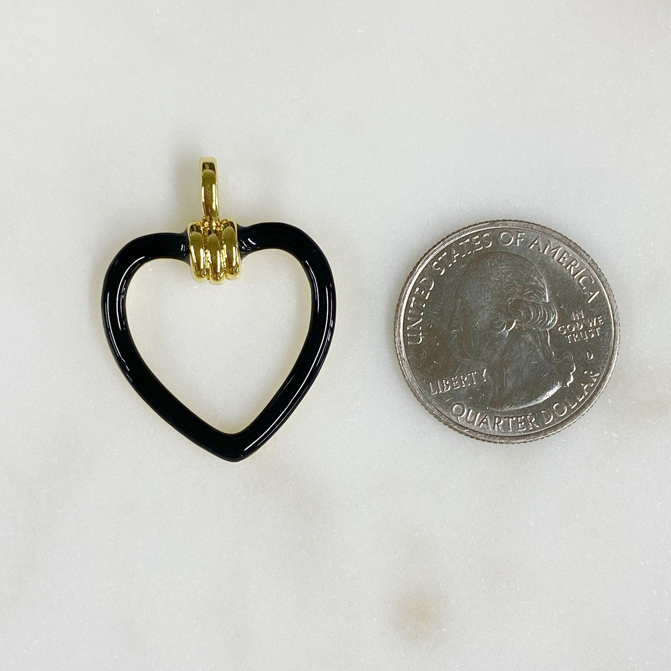 Gold Plated Enamel Heart Charm Red Black or White