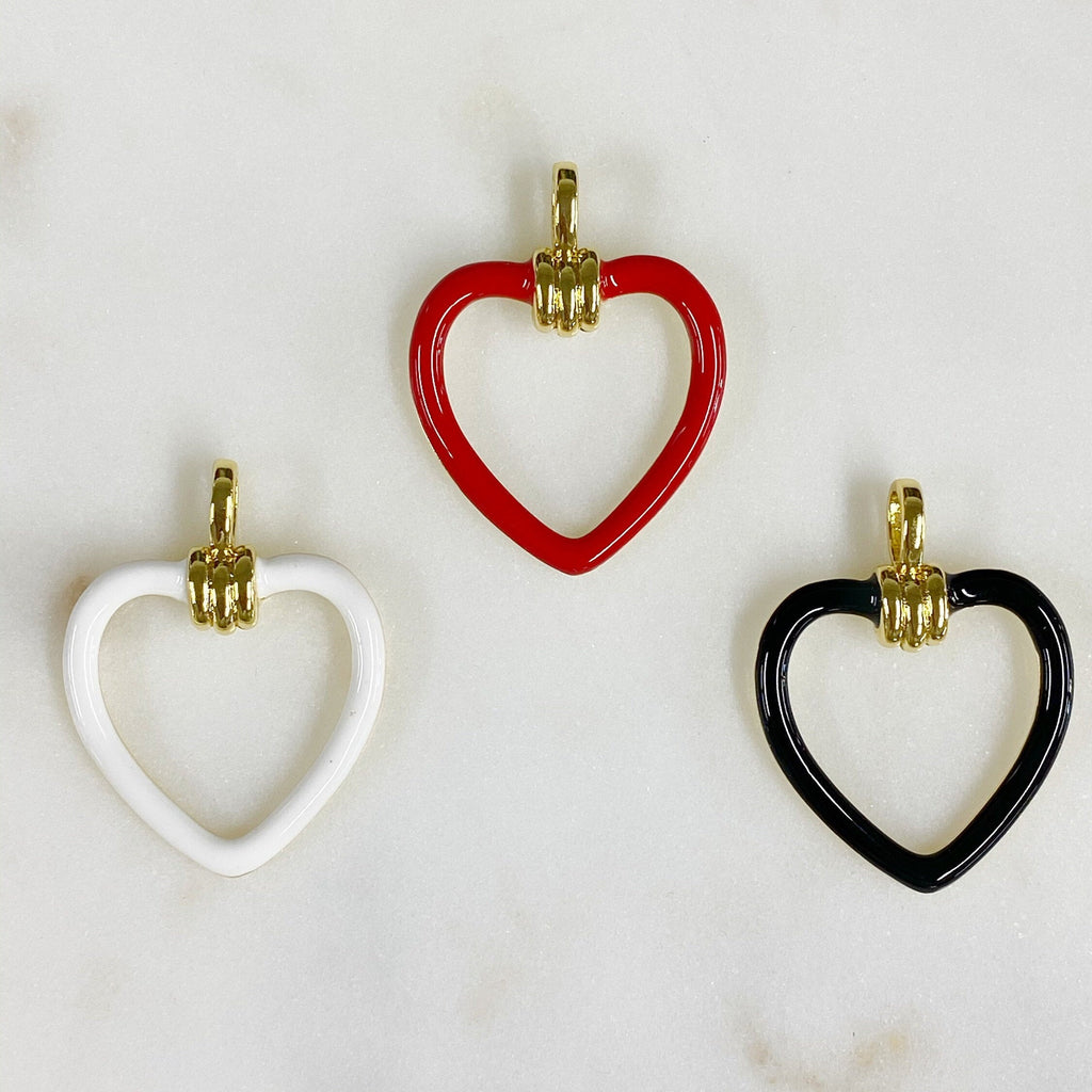 Gold Plated Enamel Heart Charm Red Black or White