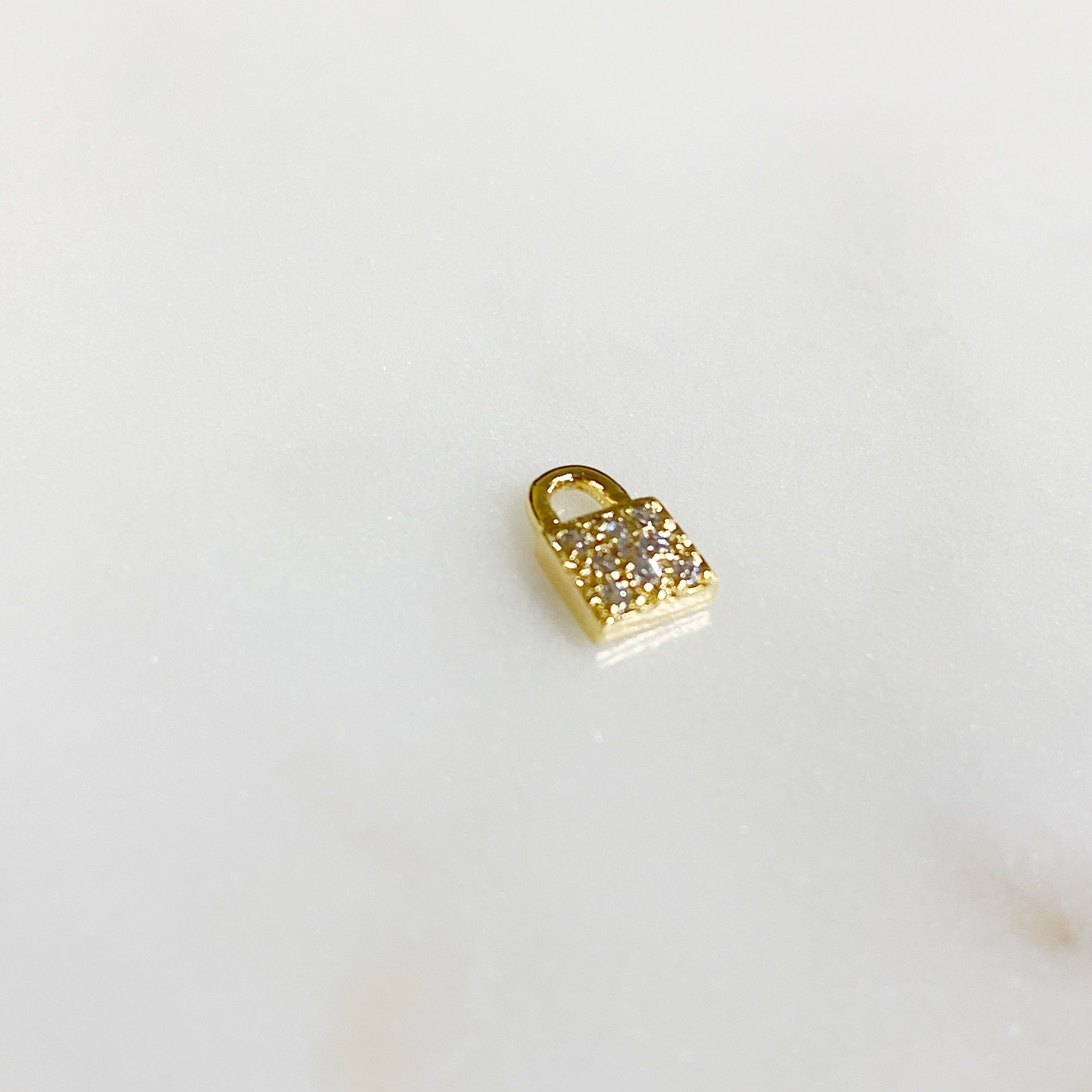 8mmx5mm Gold Plated Teeny Tiny CZ Pave Lock Charm Simple Mini Lock Charm
