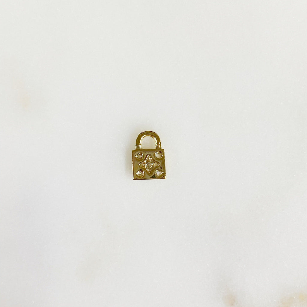 8mmx5mm Gold Plated Teeny Tiny CZ Pave Lock Charm Simple Mini Lock Charm