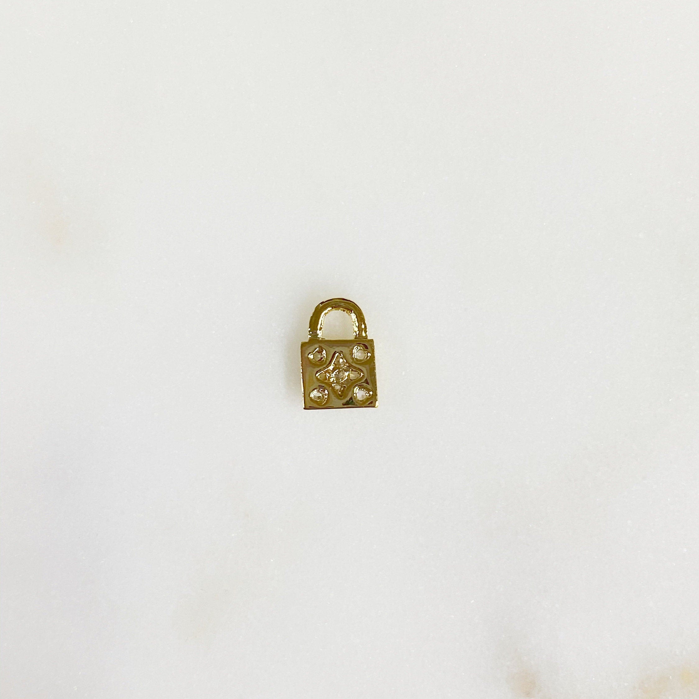 8mmx5mm Gold Plated Teeny Tiny CZ Pave Lock Charm Simple Mini Lock Charm