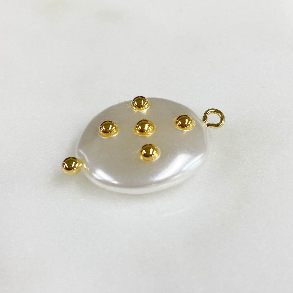 Gold Plated Round Acrylic Pearl Charm Baroque Acrylic Pearl Charm