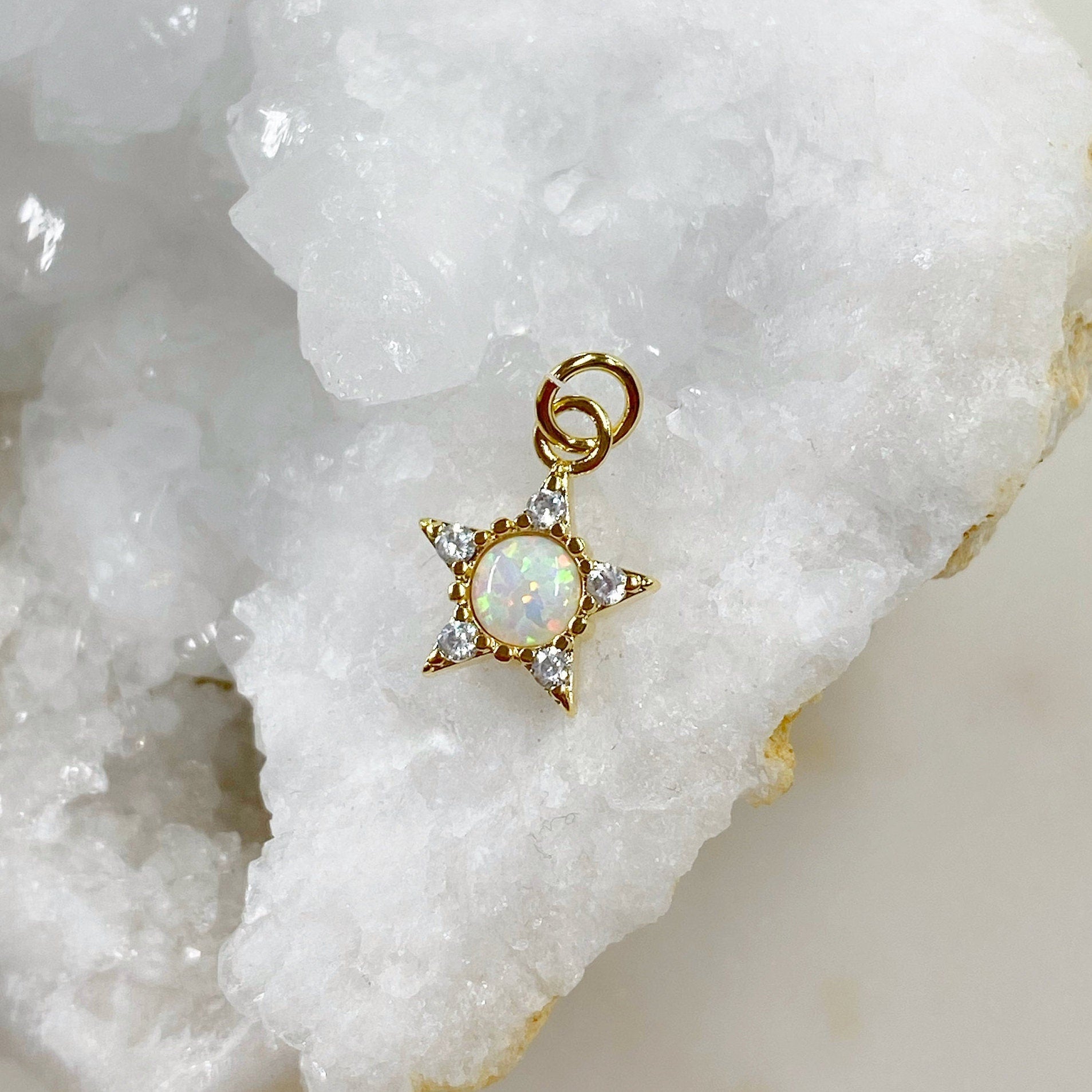 Gold Plated Small Star Celestial Opal Gold Charm Cubic Zirconia Lab