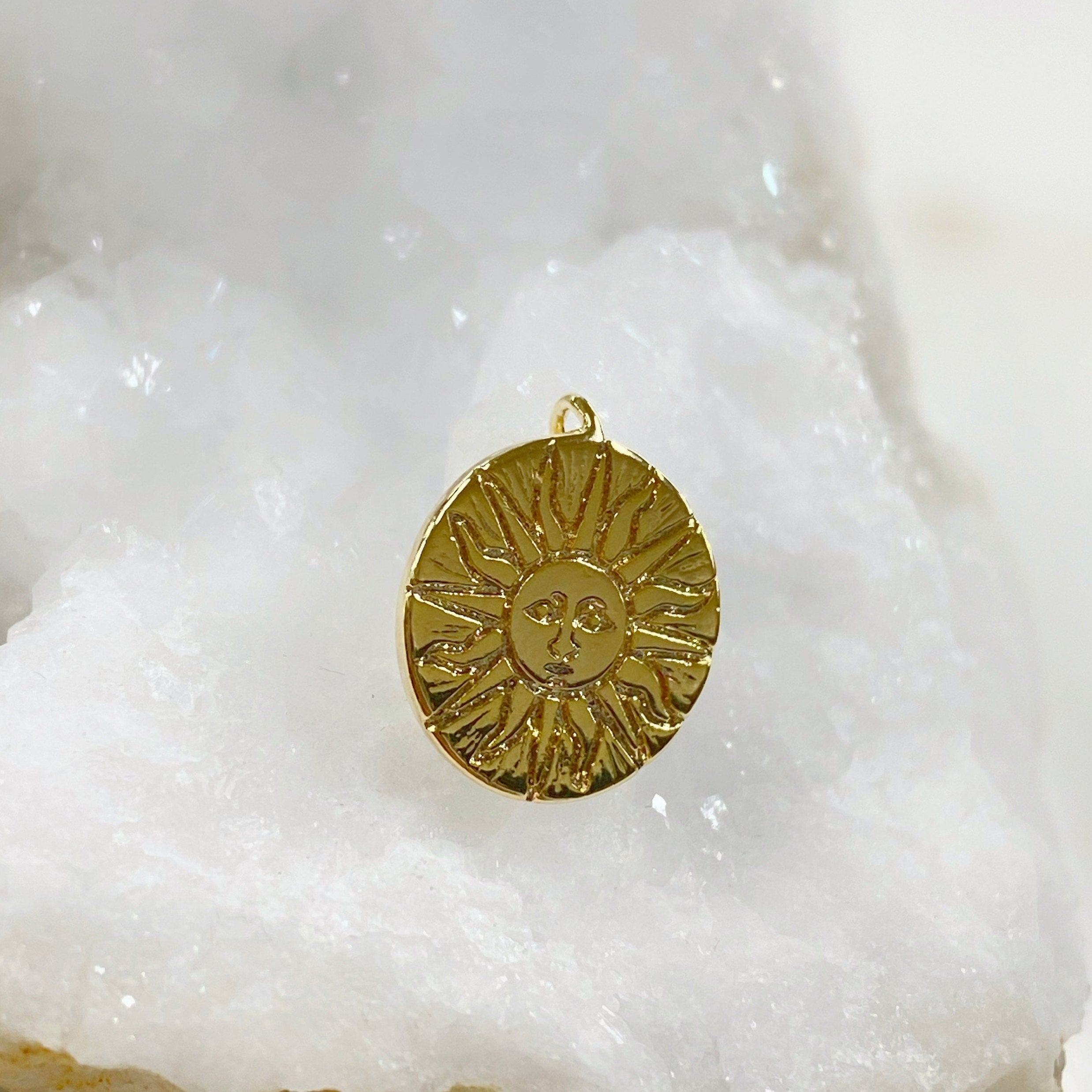 Gold Plated Sun Face Charm Coin Medallion Round Charm Sun Face