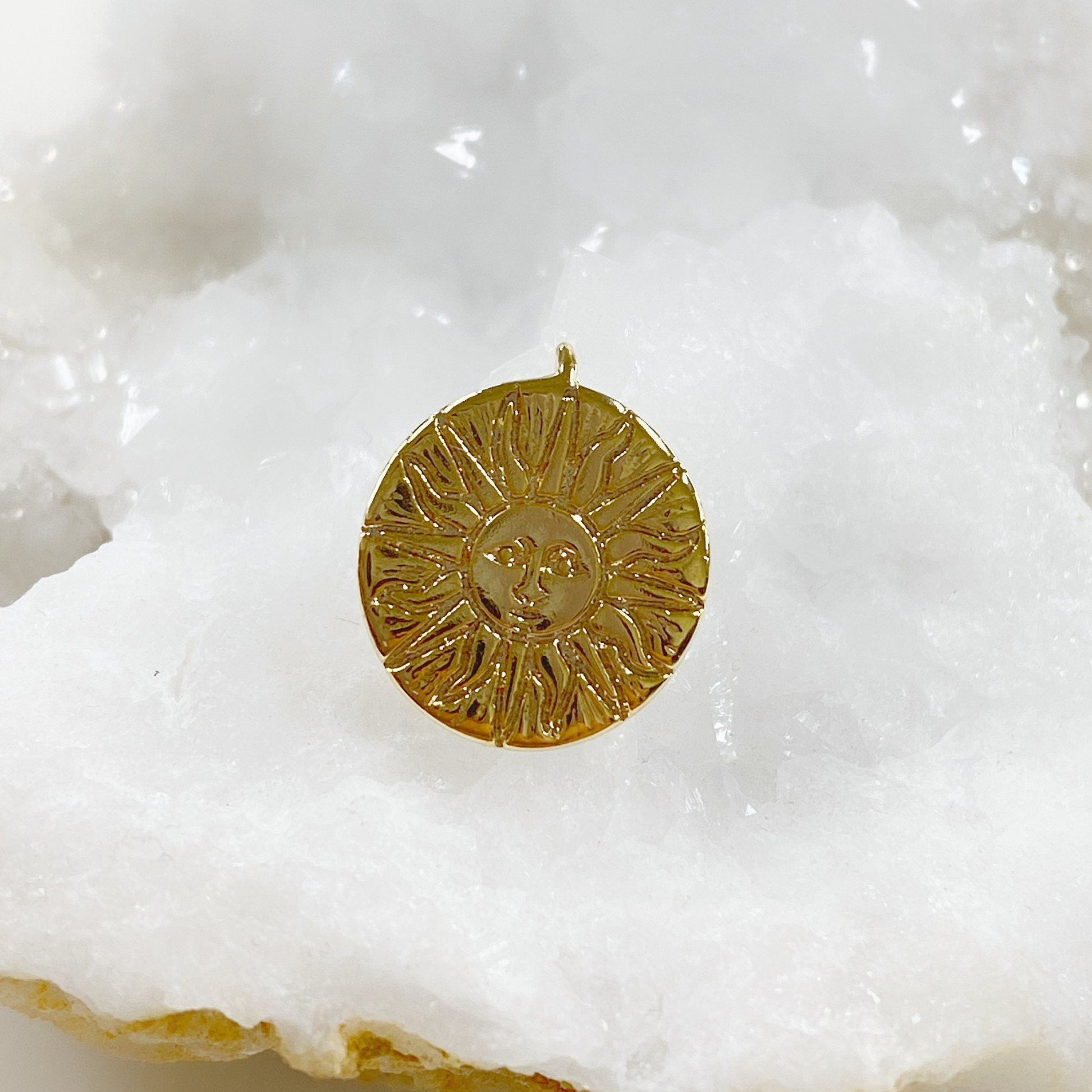 Gold Plated Sun Face Charm Coin Medallion Round Charm Sun Face