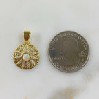Gold Plated 10 Point CZ Pave Charm Lab Created Opal Drop CZ Sun