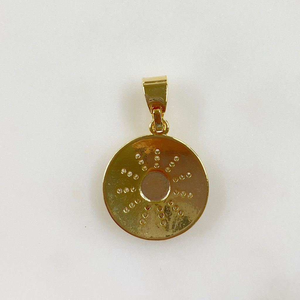 Gold Plated 10 Point CZ Pave Charm Lab Created Opal Drop CZ Sun