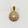Gold Plated 10 Point CZ Pave Charm Lab Created Opal Drop CZ Sun