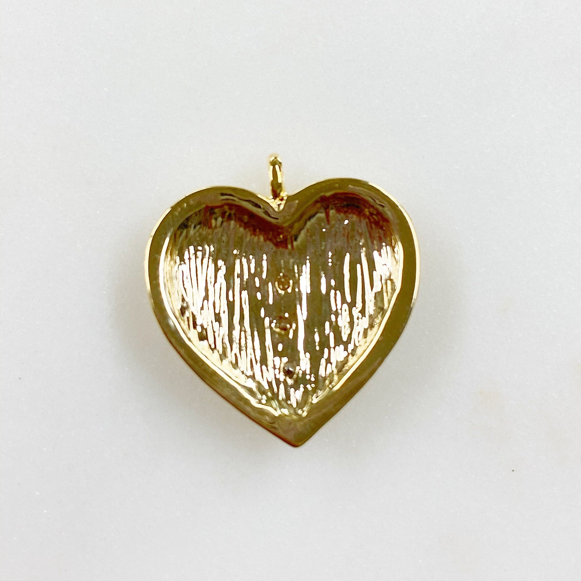 Gold Plated Angel Wing CZ Pave Heart Charm Textured Concaved Heart – Gold
