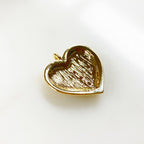 Gold Plated Angel Wing CZ Pave Heart Charm Textured Concaved Heart