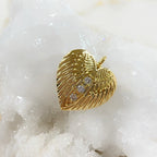 Gold Plated Angel Wing CZ Pave Heart Charm Textured Concaved Heart – Gold