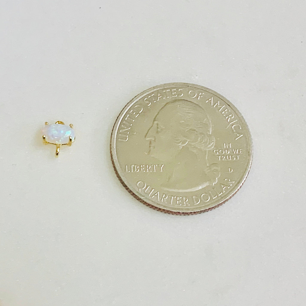 Gold Plated Tiny Oval Opal Connector Dainty Bezel 7mm x 5mm Gold