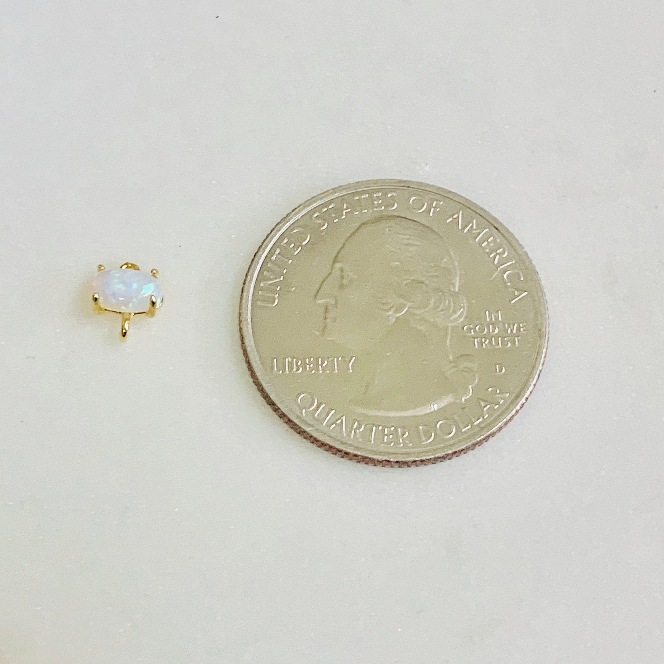 Gold Plated Tiny Oval Opal Connector Dainty Bezel 7mm x 5mm Gold