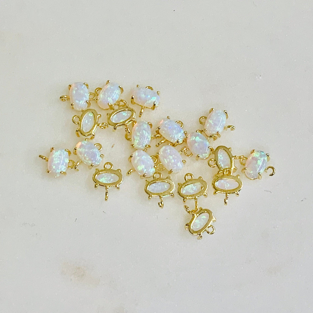 Gold Plated Tiny Oval Opal Connector Dainty Bezel 7mm x 5mm Gold