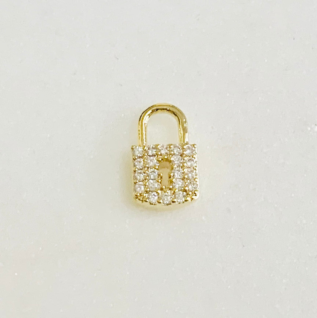 9mmx 6mm Gold Plated Dainty Mini Pave CZ Detailed Lock Charm