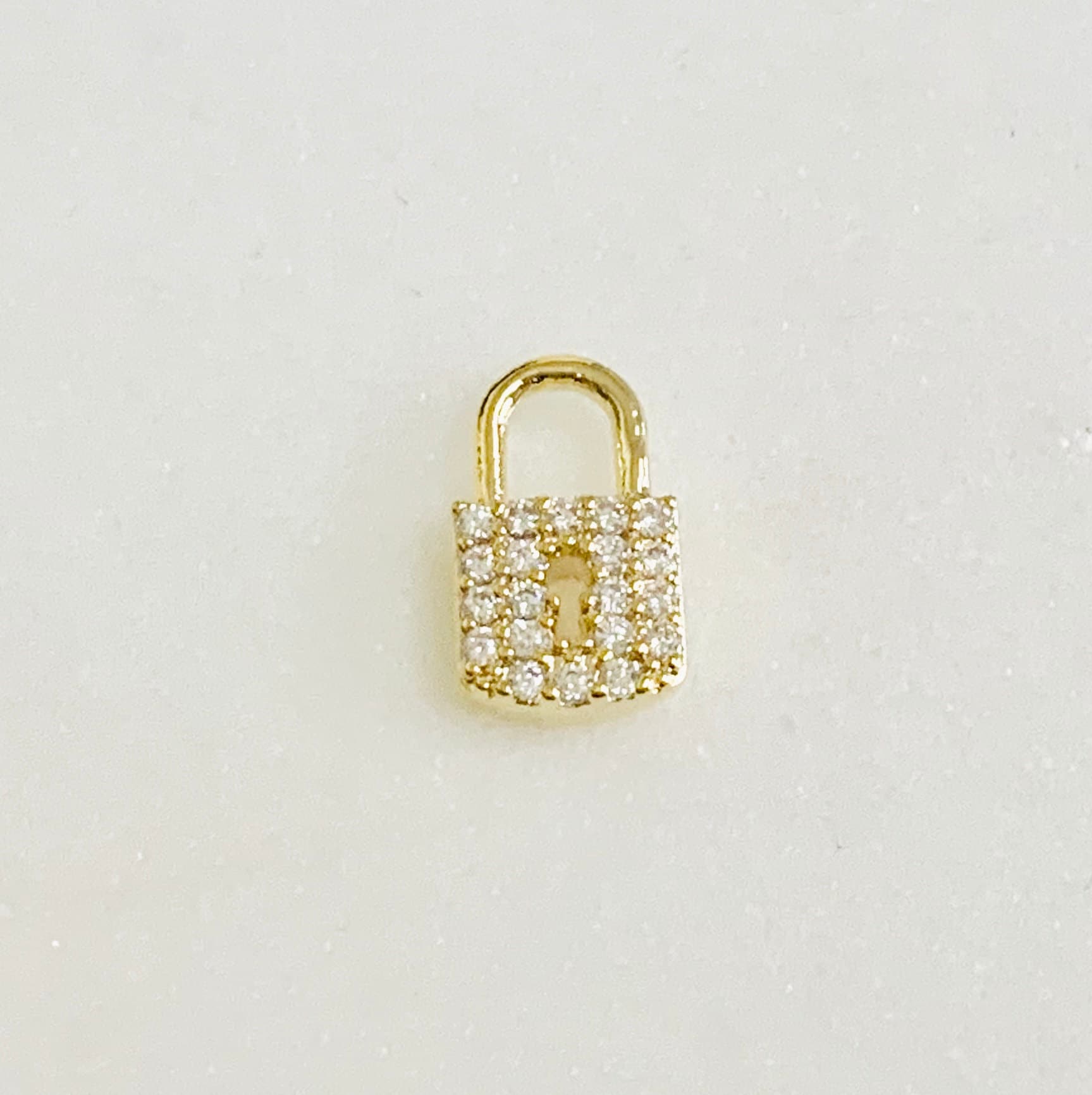 9mmx 6mm Gold Plated Dainty Mini Pave CZ Detailed Lock Charm