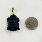 23mmx30mm Gold Plated Buddha Pendant Charm Wrapped in Semi Matte Black Stone
