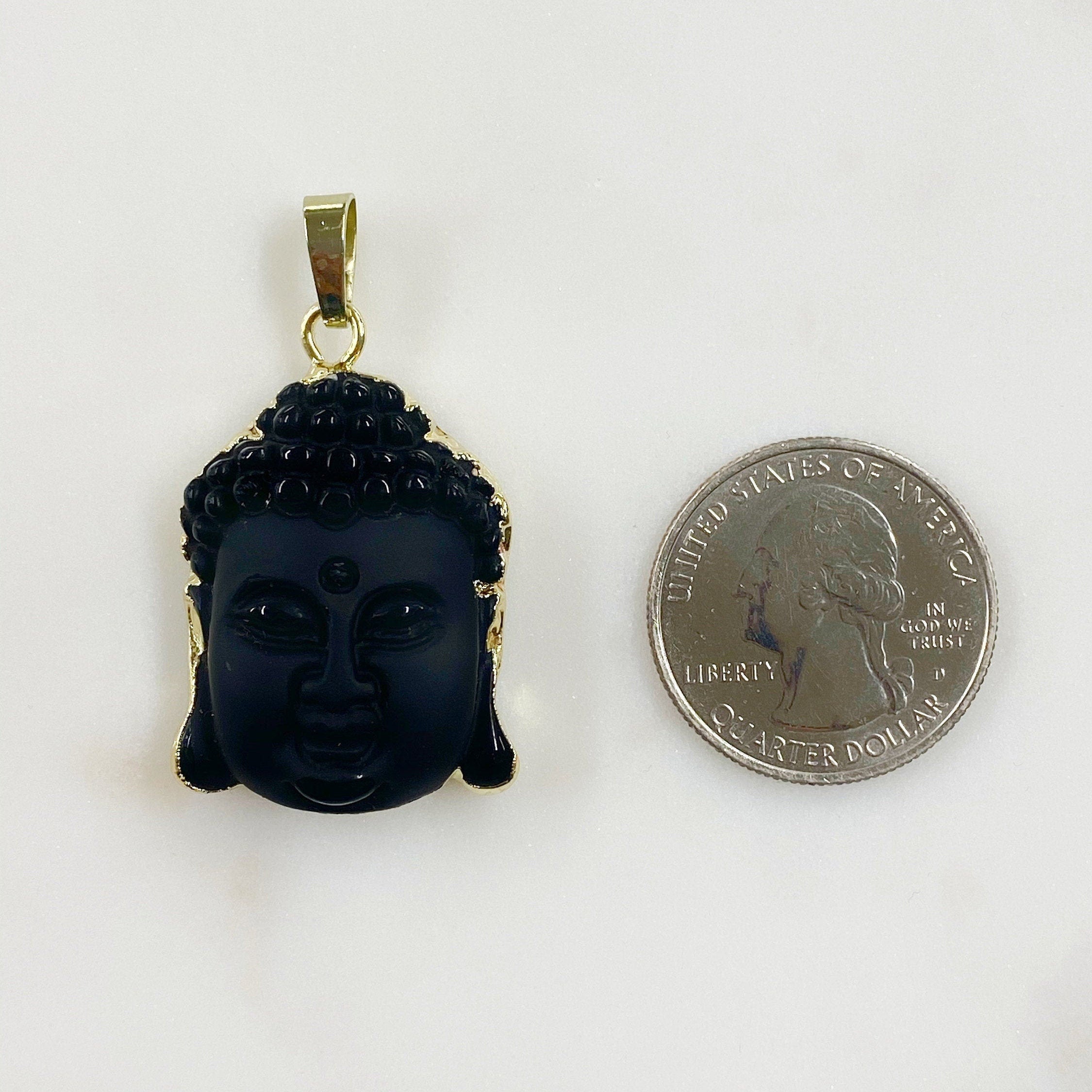23mmx30mm Gold Plated Buddha Pendant Charm Wrapped in Semi Matte Black Stone
