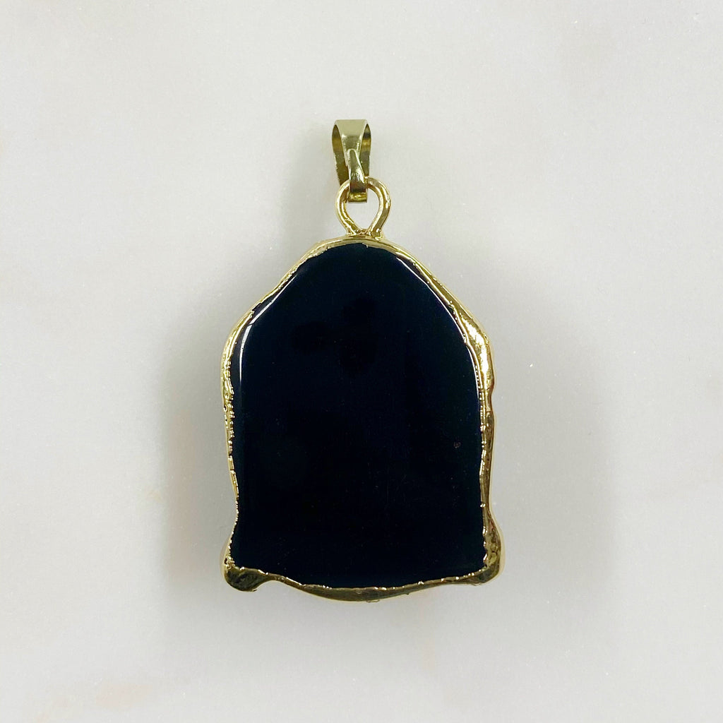 23mmx30mm Gold Plated Buddha Pendant Charm Wrapped in Semi Matte Black Stone