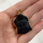23mmx30mm Gold Plated Buddha Pendant Charm Wrapped in Semi Matte Black Stone