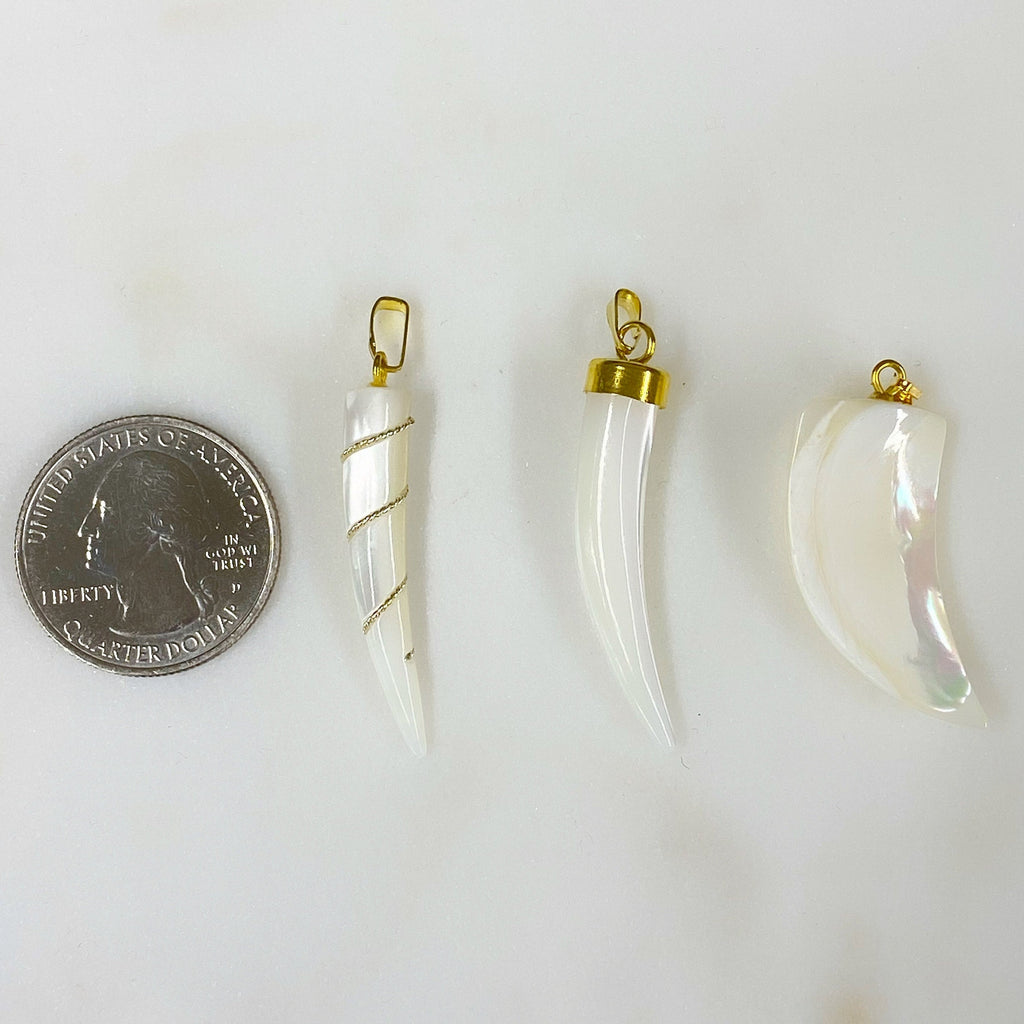 Gold Plated Mother of Pearl Tusk Pendant Charm Choose Your Style