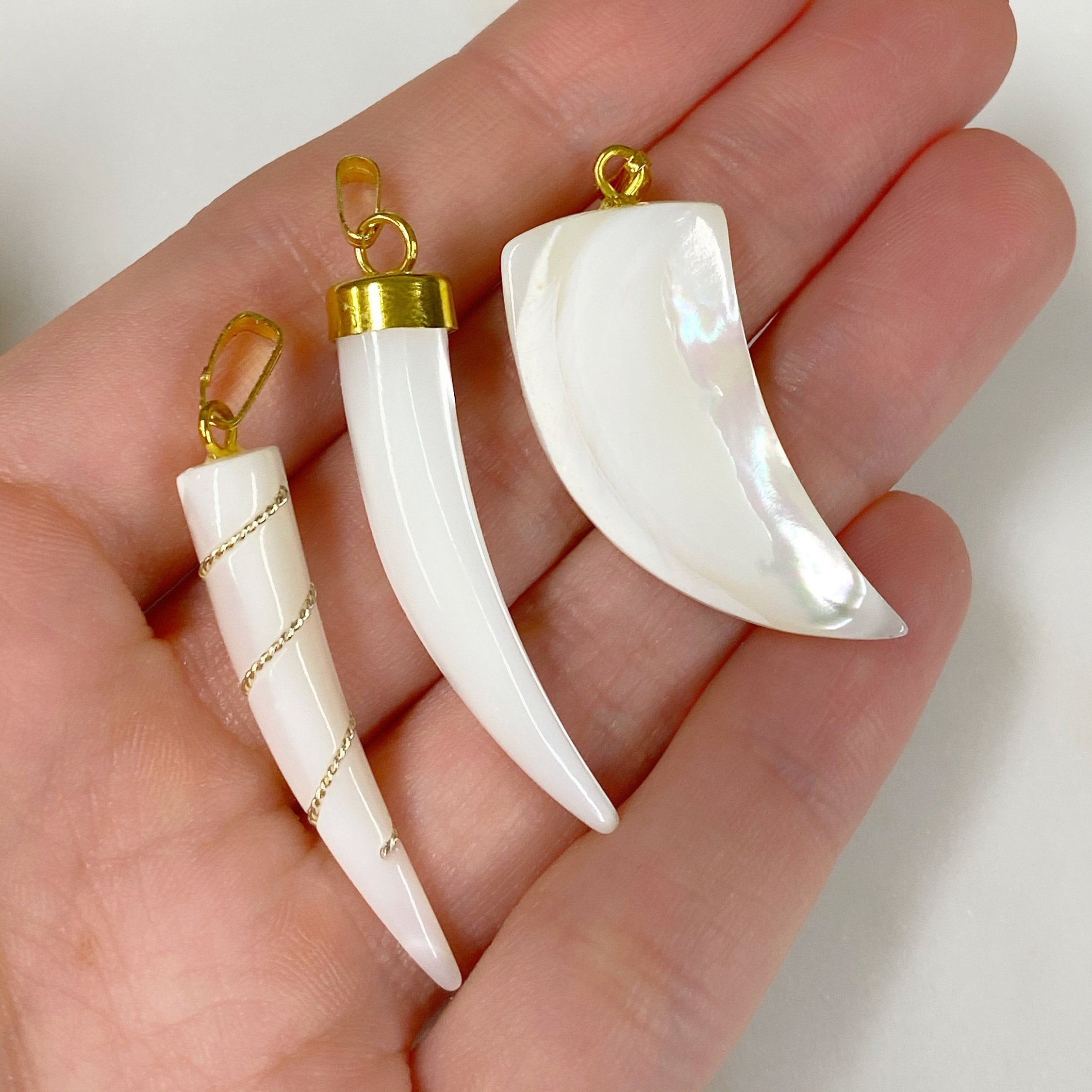 Gold Plated Mother of Pearl Tusk Pendant Charm Choose Your Style