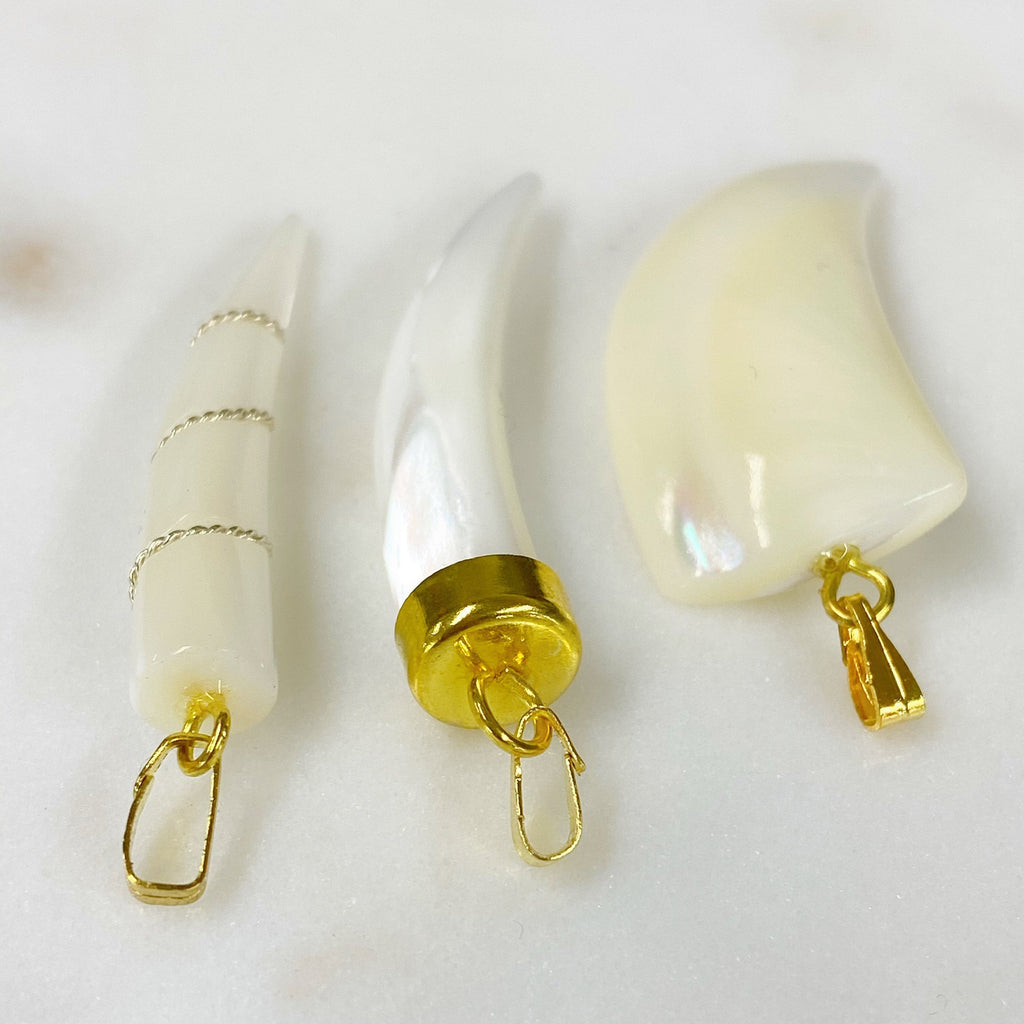 Gold Plated Mother of Pearl Tusk Pendant Charm Choose Your Style