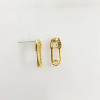 Gold Plated Shimmering Safety Pin Stud CZ Pave Earring Sold As Pair (2pc)