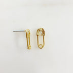 Gold Plated Shimmering Safety Pin Stud CZ Pave Earring Sold As Pair (2pc)