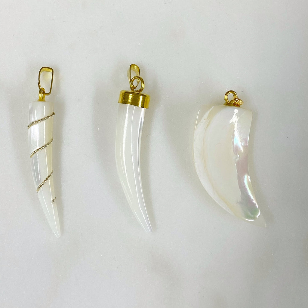 Gold Plated Mother of Pearl Tusk Pendant Charm Choose Your Style