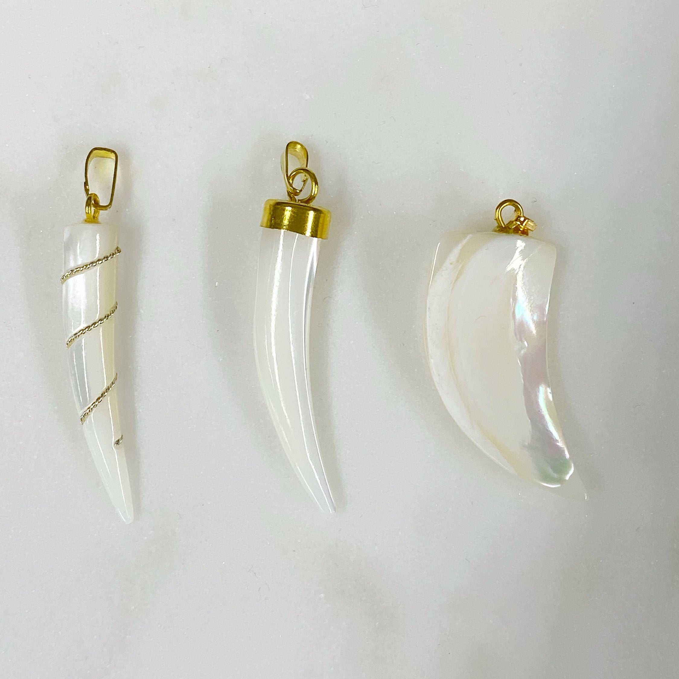 Gold Plated Mother of Pearl Tusk Pendant Charm Choose Your Style