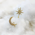 Gold Plated Gold CZ Crescent Moon with Round Opal & Gold CZ 8 Point (2pc)