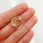 Gold Plated Gold CZ Crescent Moon with Round Opal & Gold CZ 8 Point (2pc)