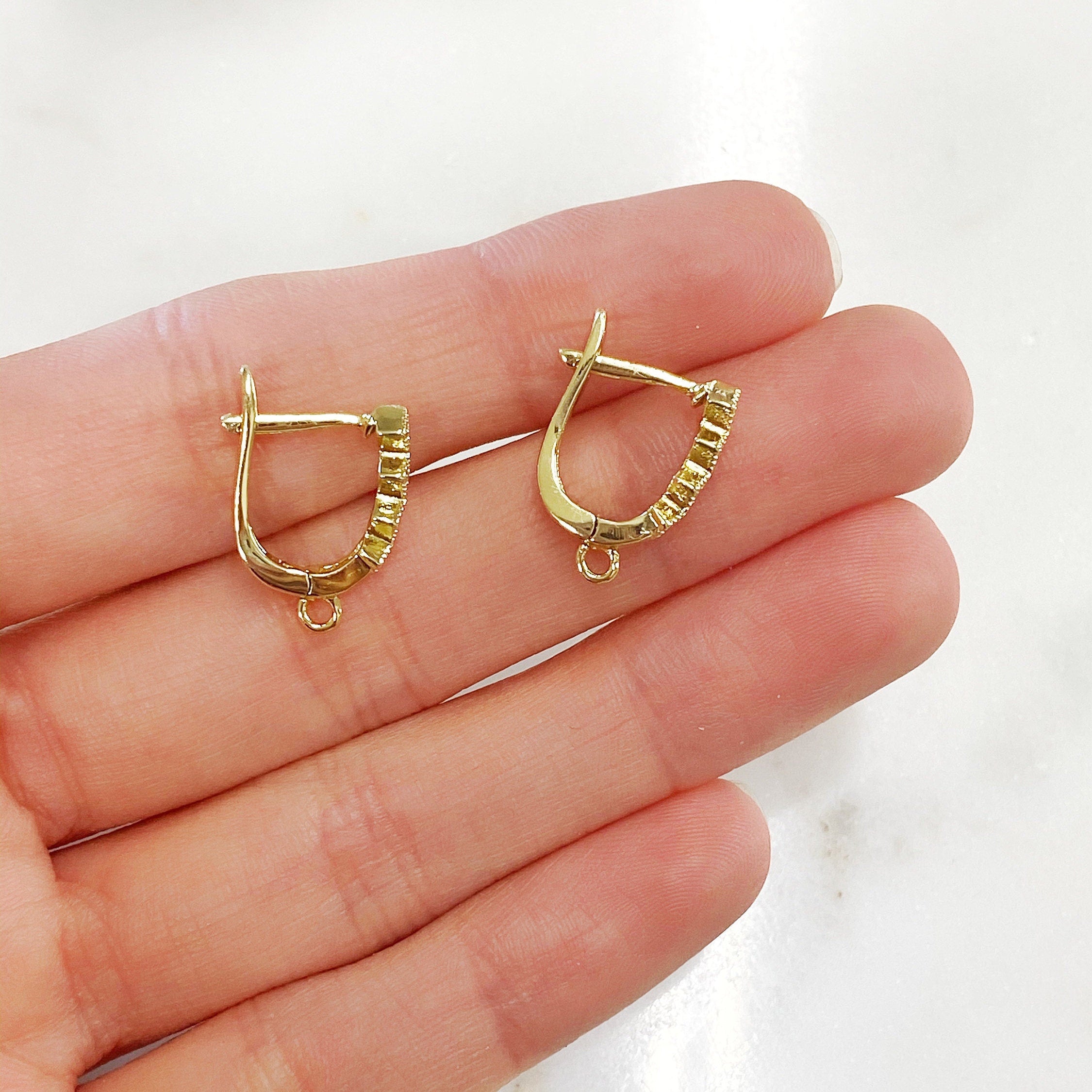 Gold Plated Shimmering Diamond Shaped CZ Square Hoop Earrings (2pc)