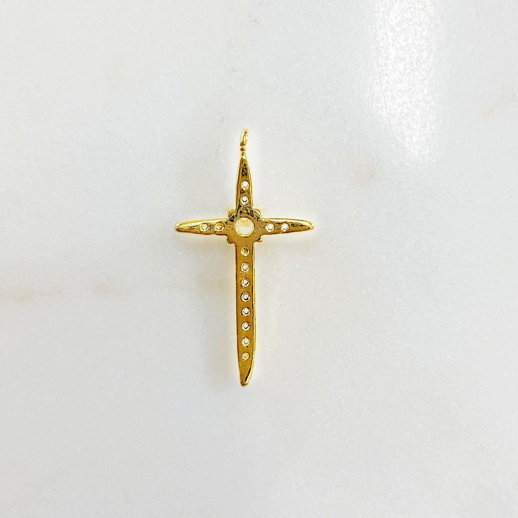 Gold Plated Long Cubic Zirconia Cross Charm Religious Charm Pendant