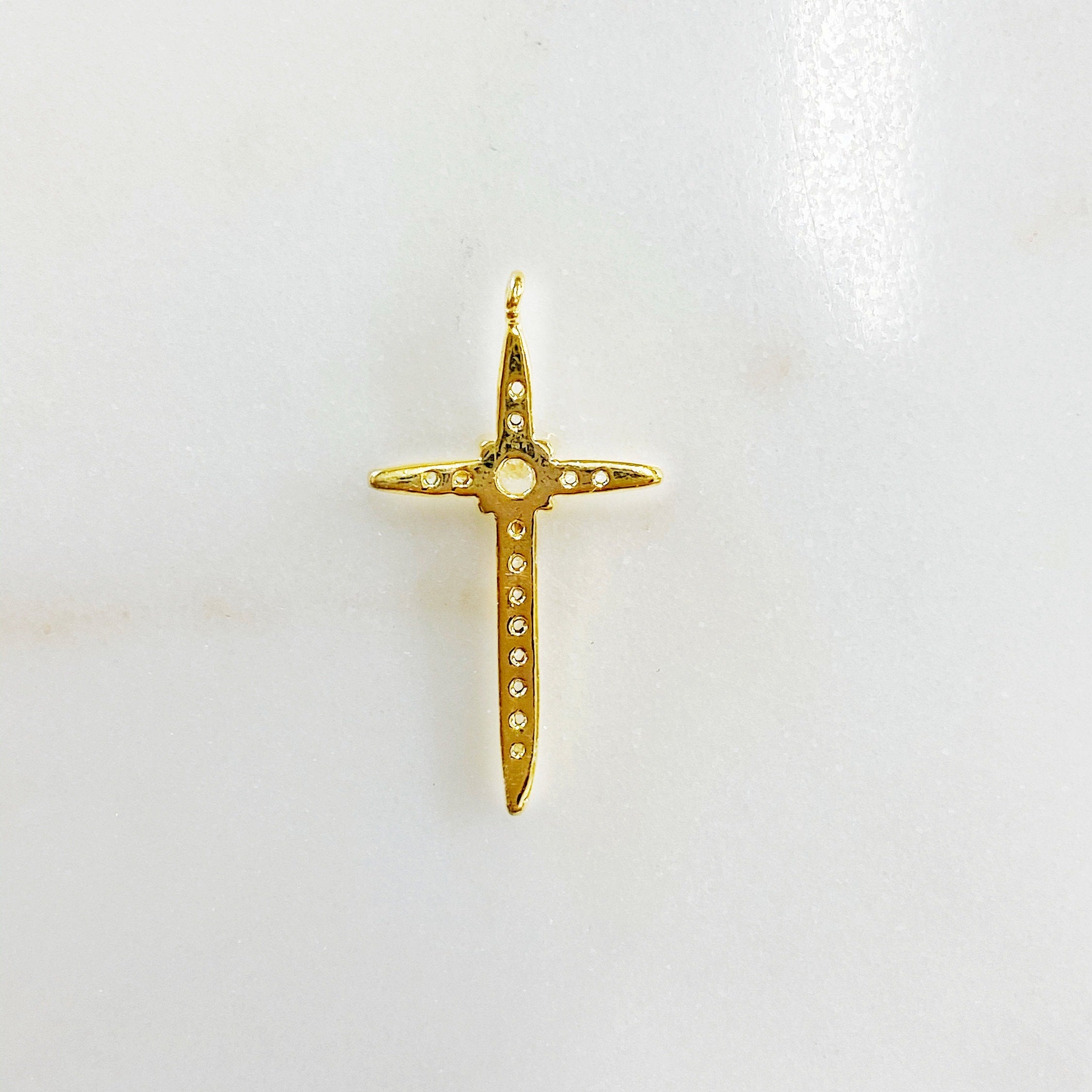 Gold Plated Long Cubic Zirconia Cross Charm Religious Charm Pendant – Gold