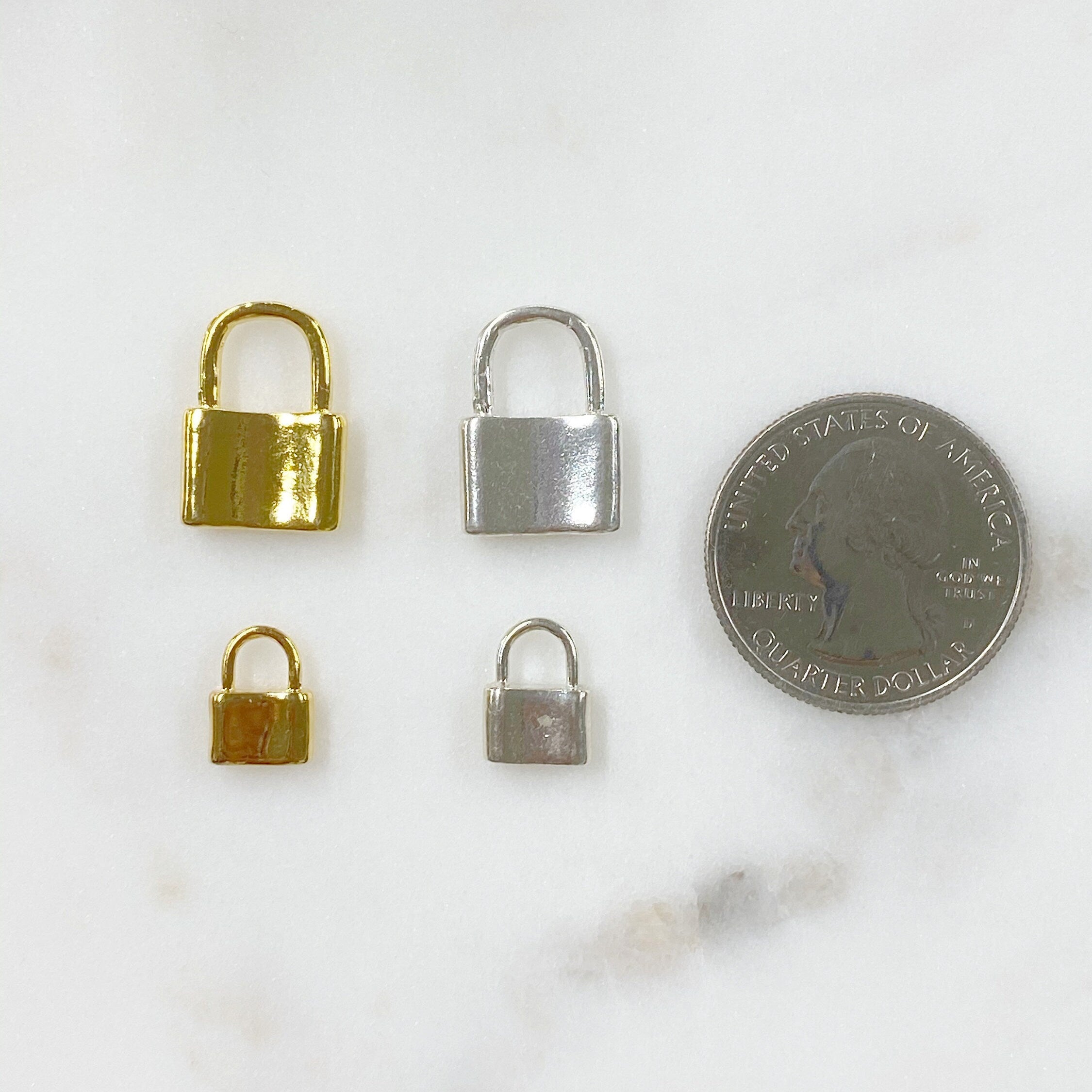 Sterling Silver or Vermeil Padlock Lock Charm in Small or Large or Best Friend