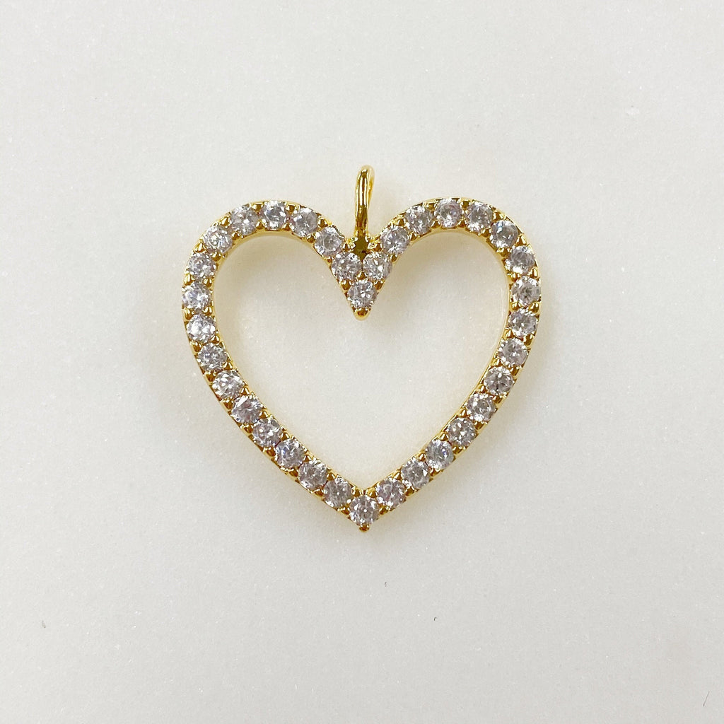 Gold Plated Sparkly Heart 16K Pendant Charm Cubic Zirconia Pave