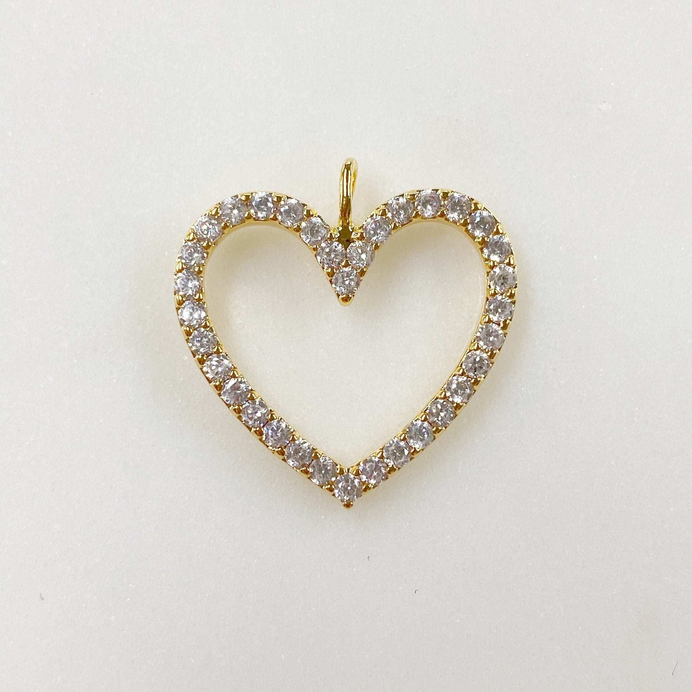 Gold Plated Sparkly Heart 16K Pendant Charm Cubic Zirconia Pave