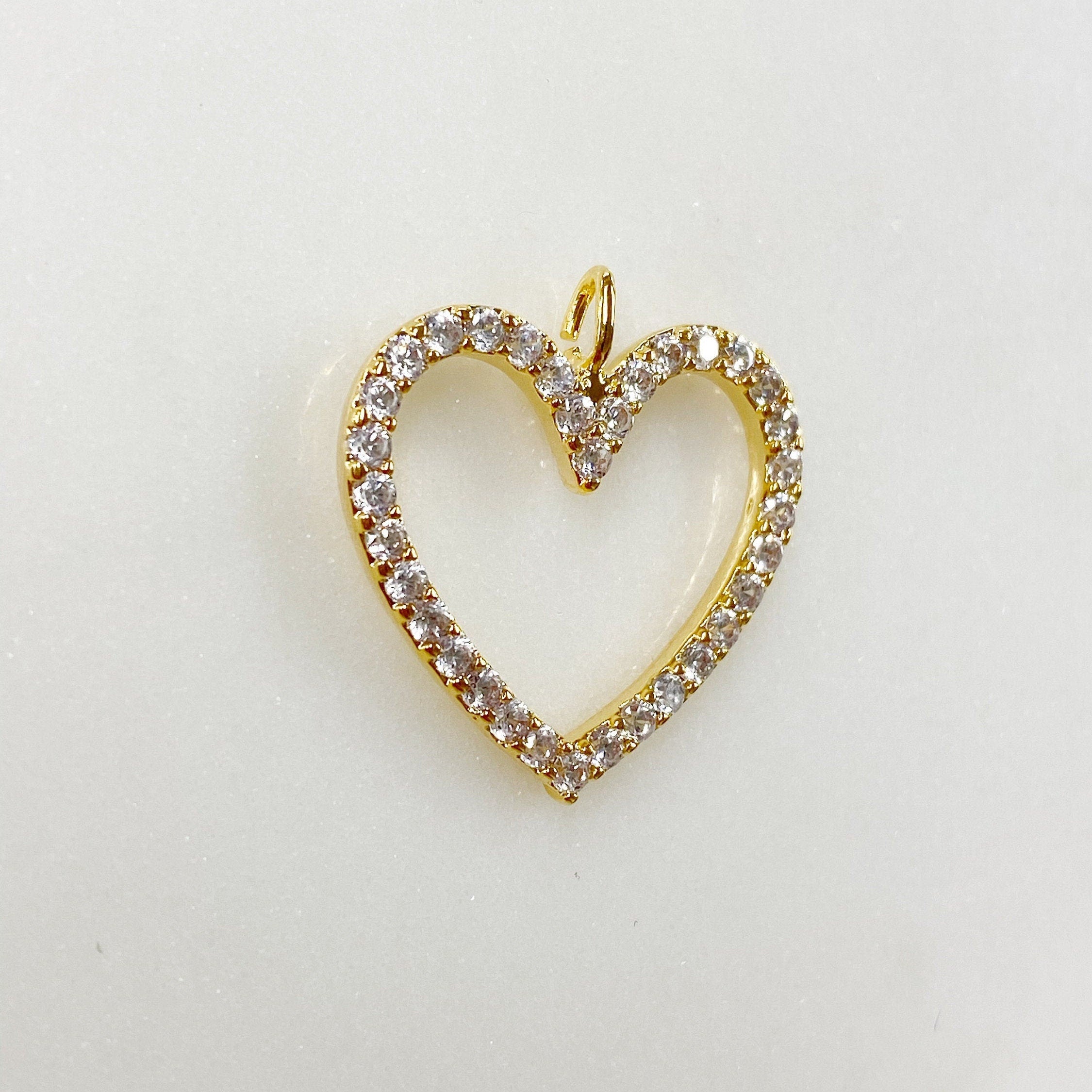Gold Plated Sparkly Heart 16K Pendant Charm Cubic Zirconia Pave