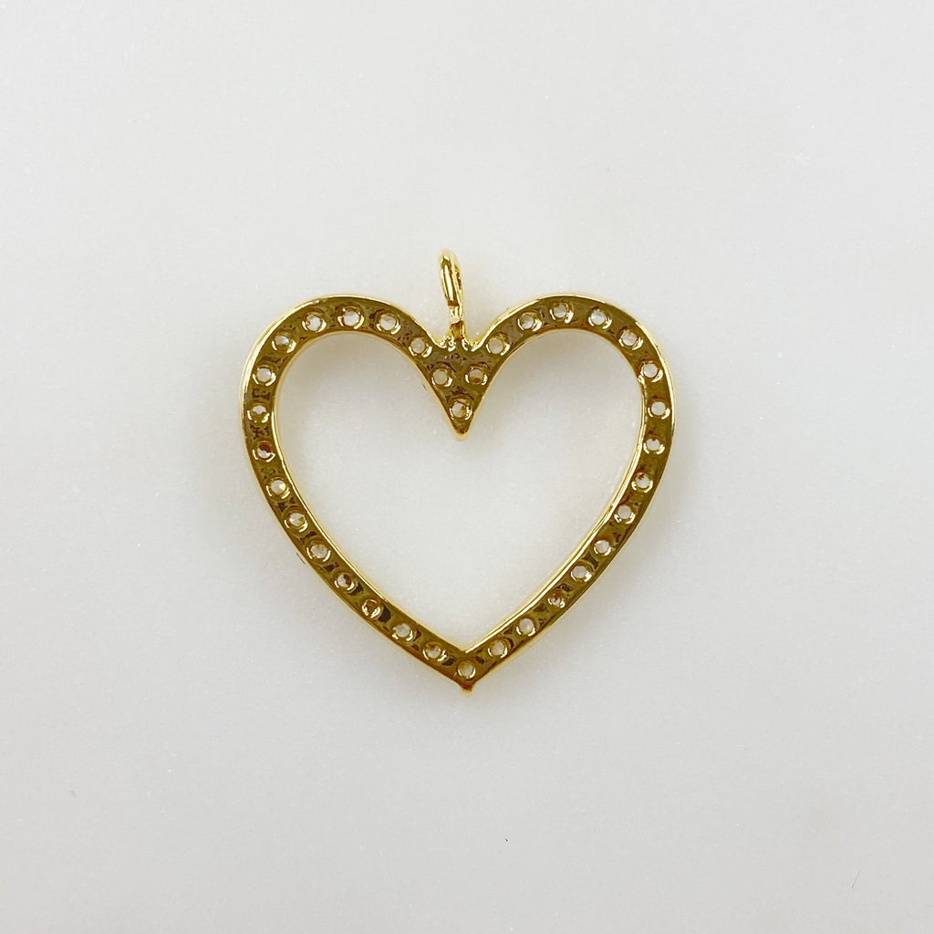 Gold Plated Sparkly Heart 16K Pendant Charm Cubic Zirconia Pave