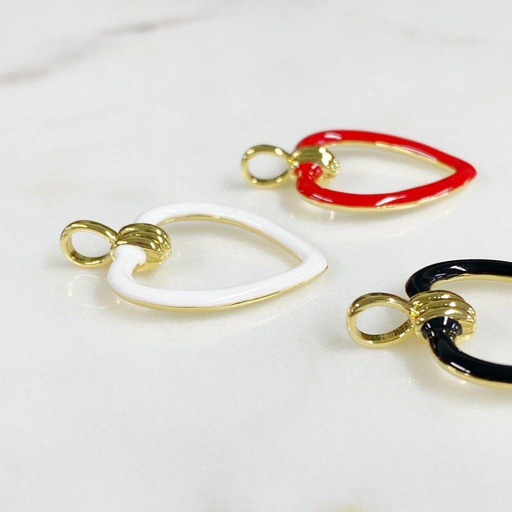 Gold Plated Enamel Heart Charm Red Black or White