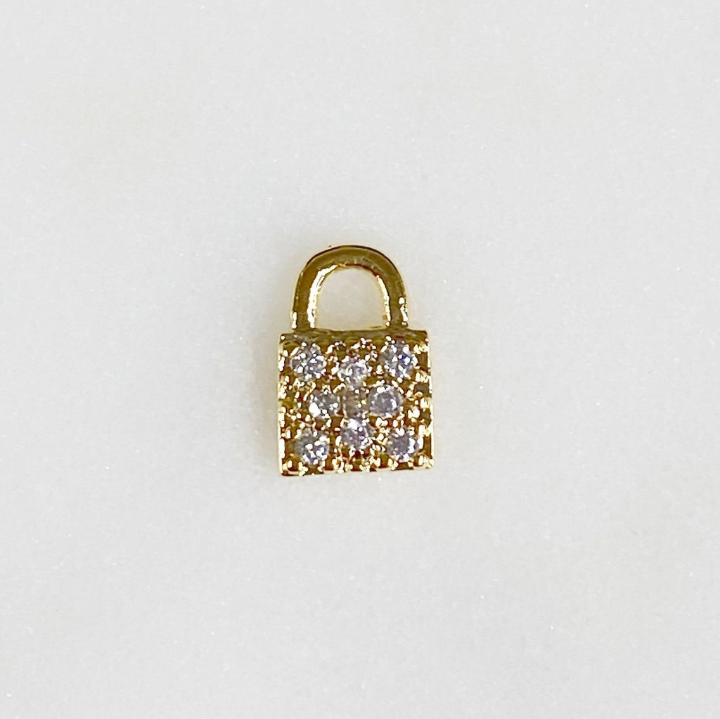 8mmx5mm Gold Plated Teeny Tiny CZ Pave Lock Charm Simple Mini Lock Charm