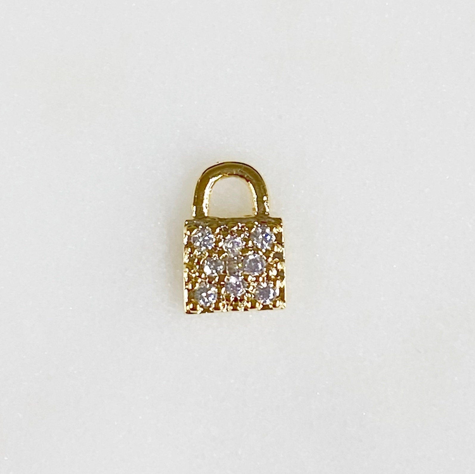 8mmx5mm Gold Plated Teeny Tiny CZ Pave Lock Charm Simple Mini Lock Charm