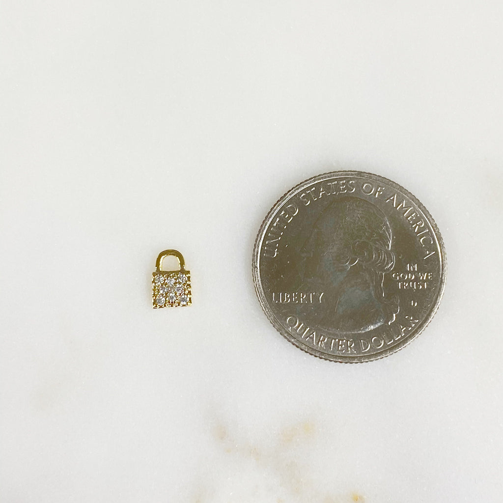 8mmx5mm Gold Plated Teeny Tiny CZ Pave Lock Charm Simple Mini Lock Charm