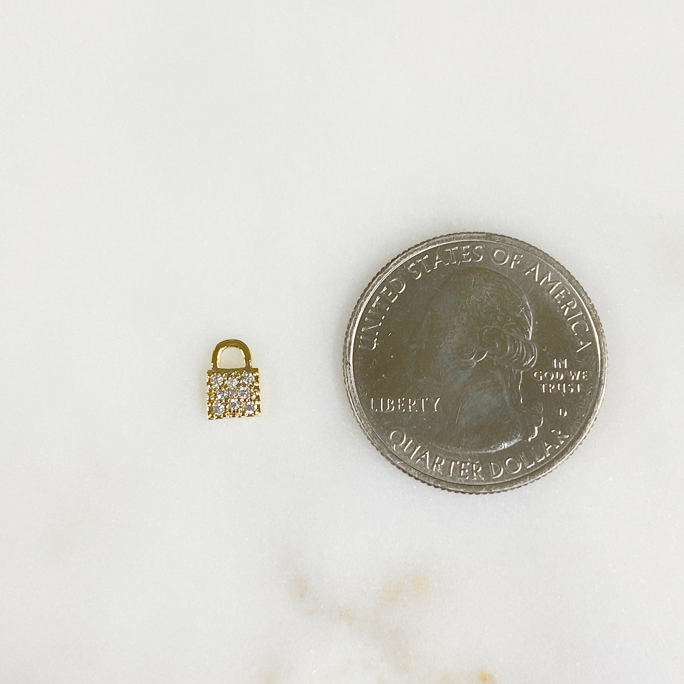 8mmx5mm Gold Plated Teeny Tiny CZ Pave Lock Charm Simple Mini Lock Charm